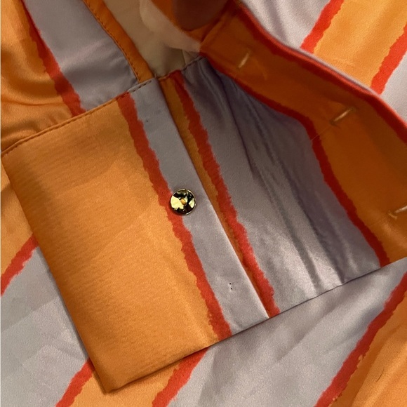 ENTRO Striped Long Sleeve Satin Like Button Down With Gold Buttons NWT - Picture 7 of 13